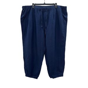 Lane Bryant Navy Linen Blend Elastic Waist Cropped Jogger Pants Pockets 18/20